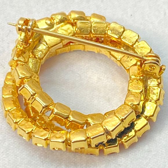 Spiral Circle Brooch Red White Blue Rhinestone Strands On Gold Tone Metal - Picture 7 of 8